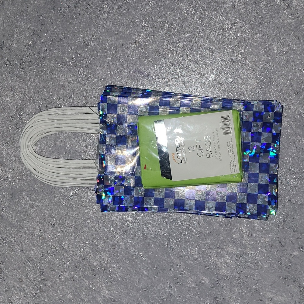 Colorful Checkered Gift Bags w/Tissue Paper- Set Of 12